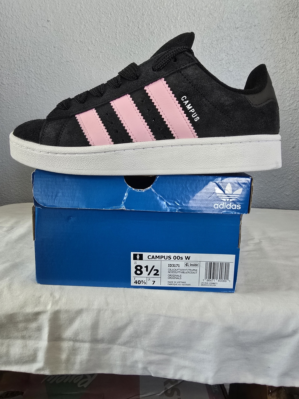 adidas Campus 00s Black Suede Sneakers with Pink Stripes